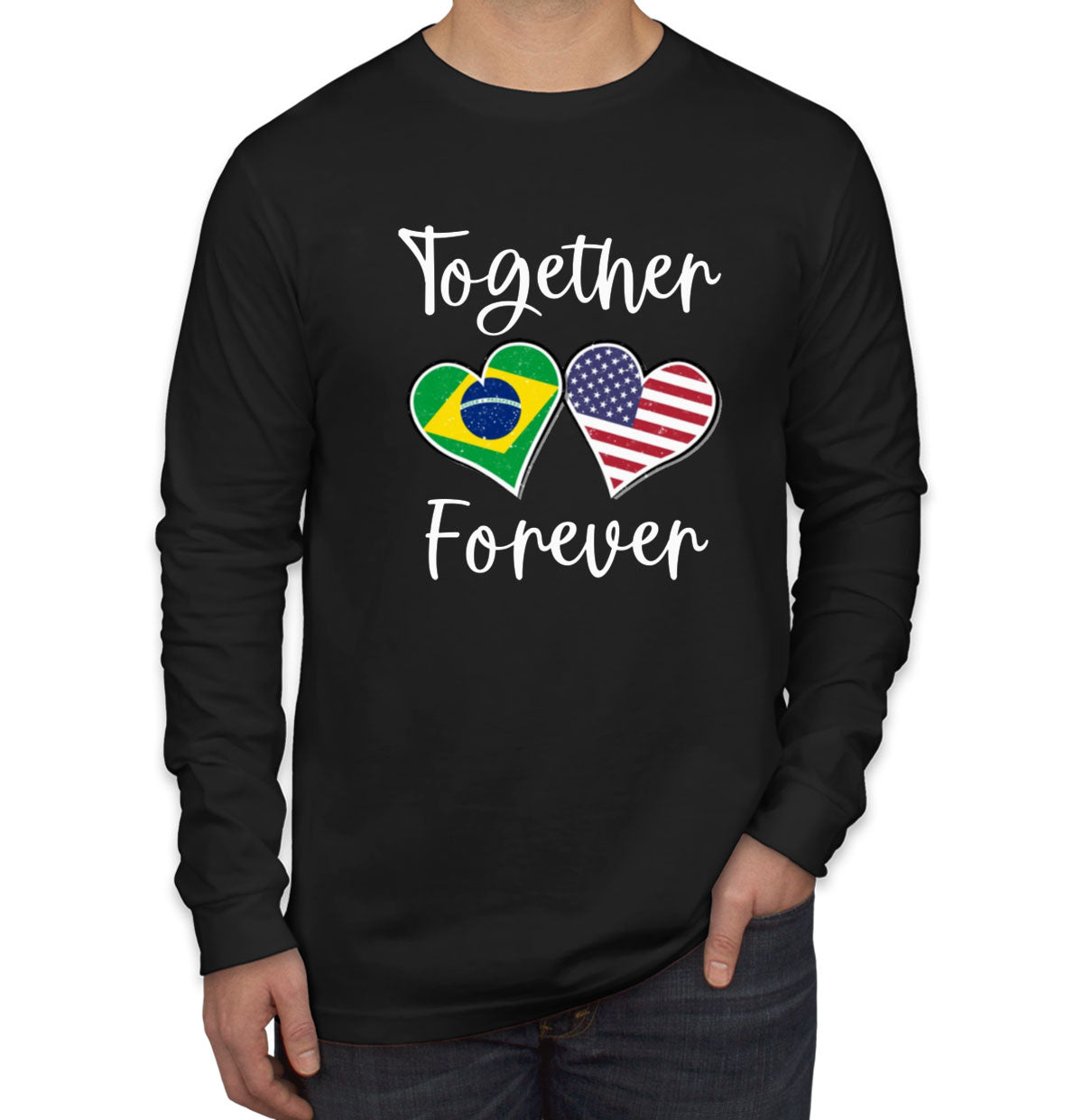 USA Brazil American Brazilian Valentine's Day Men's Long Sleeve Shirt