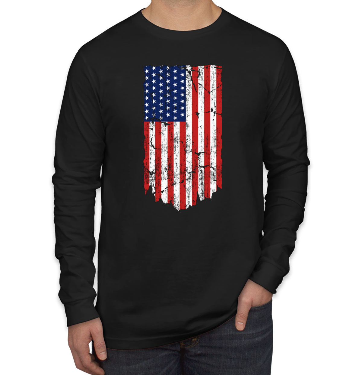 Distressed USA American Flag Long Sleeve Shirt