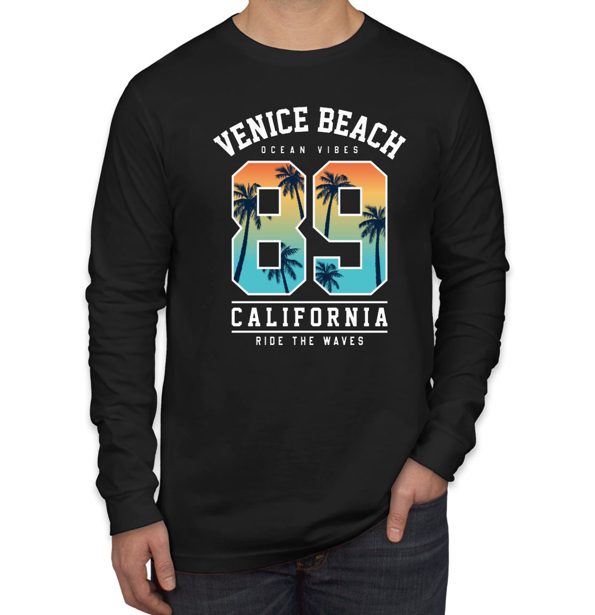 Venice Beach California Ocean Vibes Ride The Waves Men's Long Sleeve Shirt