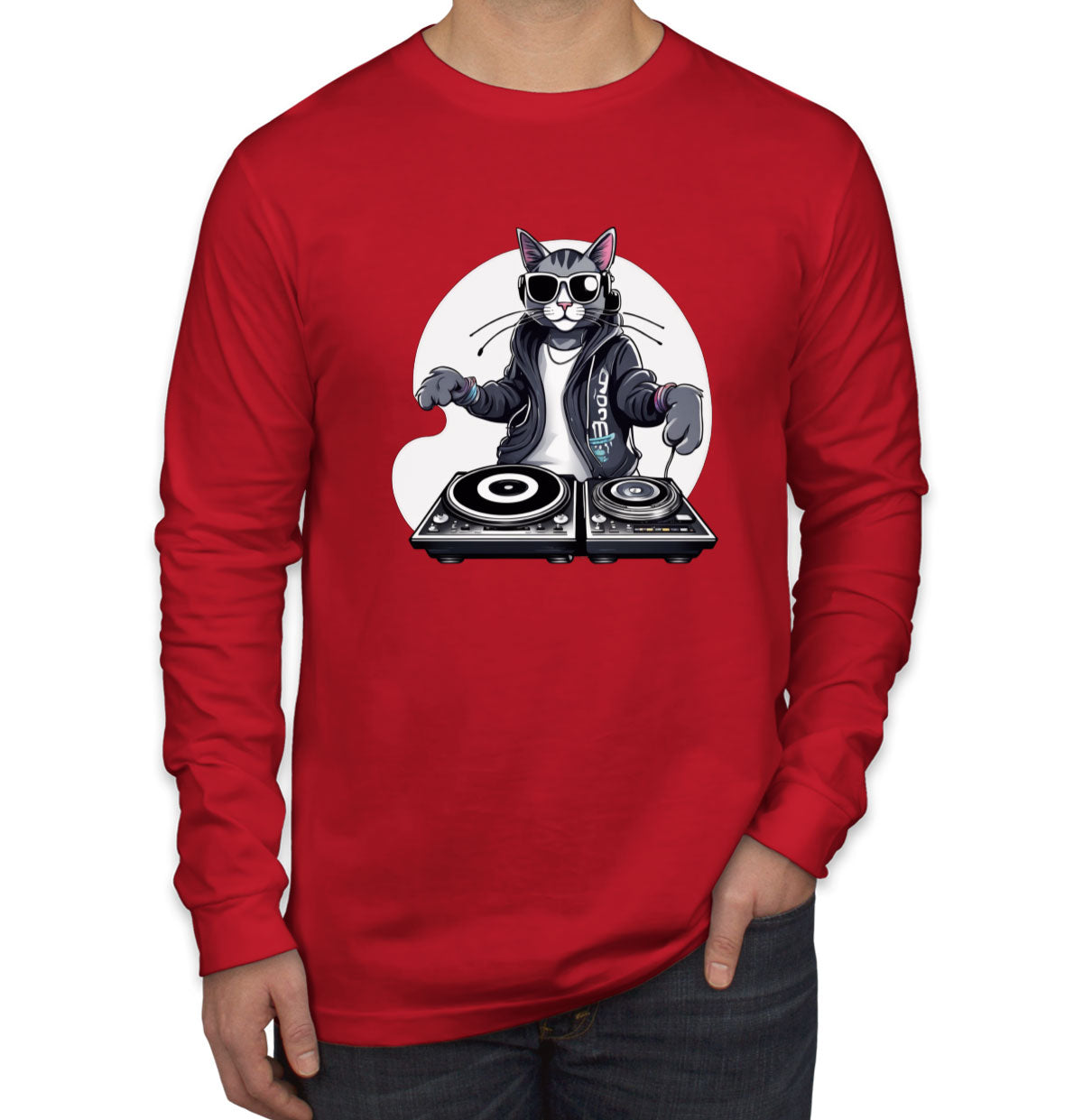 Cool Dj Cat Men's Long Sleeve Shirt