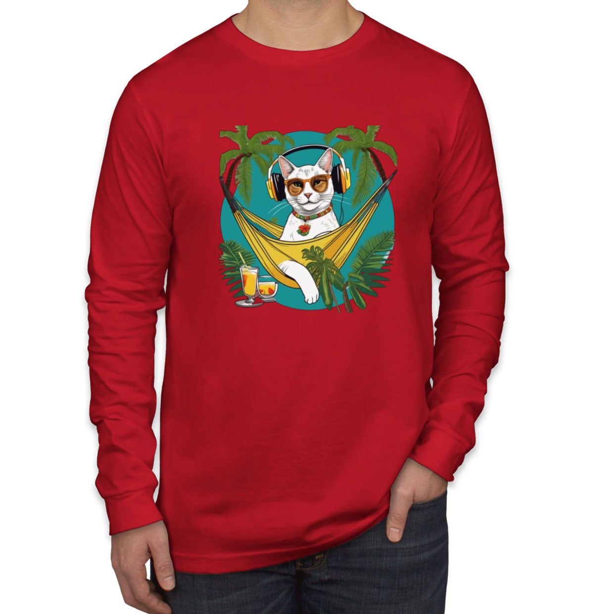 Cat On Vacation Men's Long Sleeve Shirt