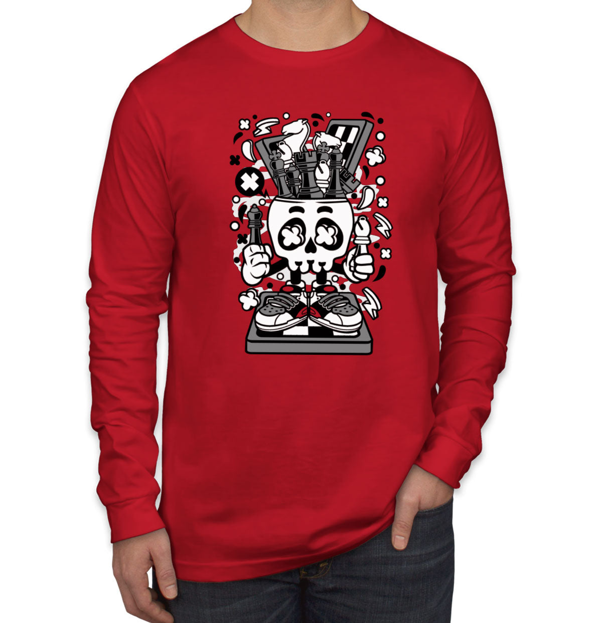 Chess Skull Head Men's Long Sleeve Shirt