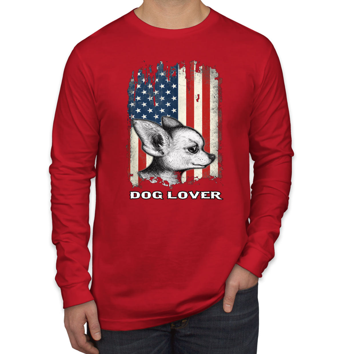 Chihuahua Dog Lover With American Flag Long Sleeve Shirt