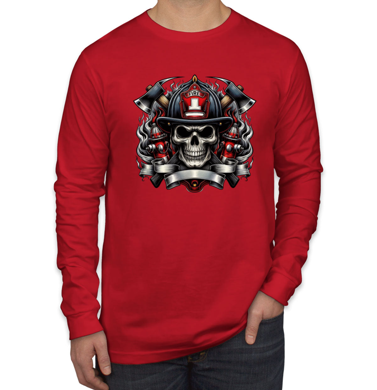 Firefighter Skull Men's Long Sleeve Shirt