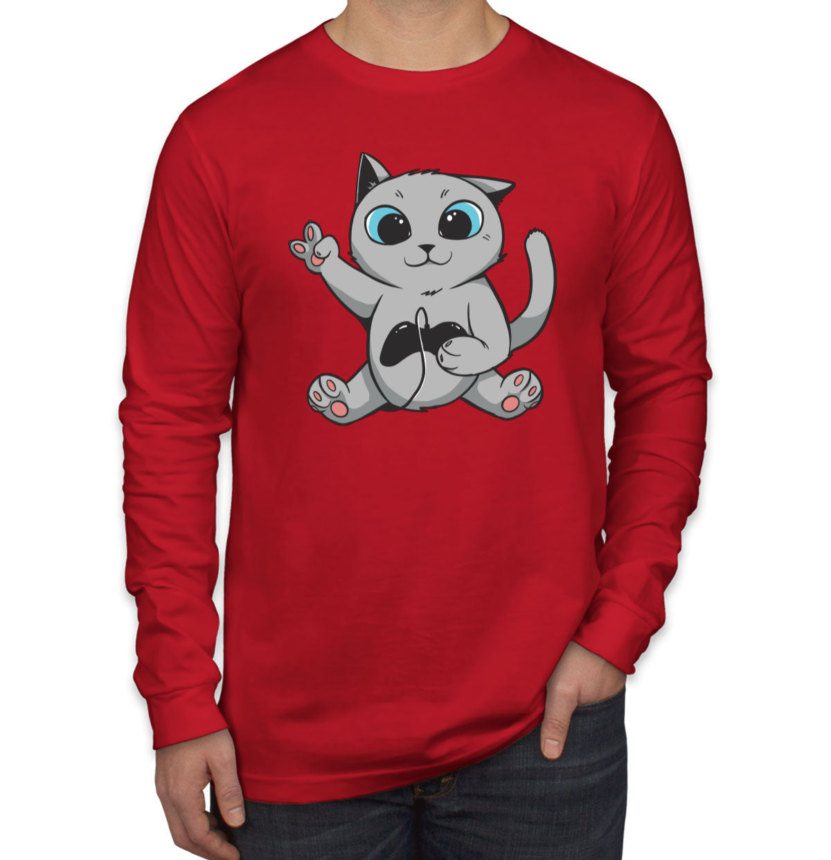 Gamer Cat Men's Long Sleeve Shirt