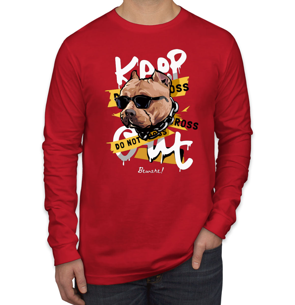 Keep Out Pitbull Dog Men's Long Sleeve Shirt