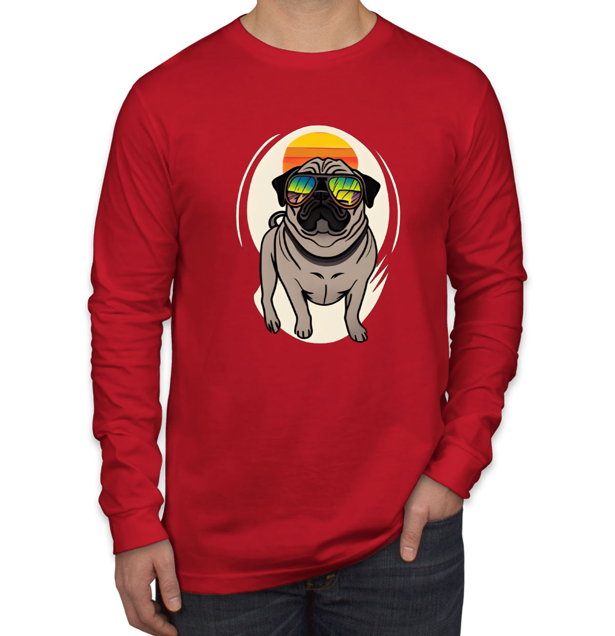 Pug Dog With Sunglasses Men's Long Sleeve Shirt