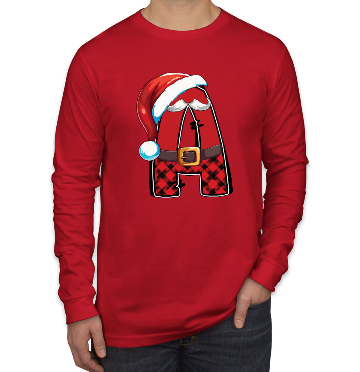 Christmas Santa Alphabet Letters [Custom Initial] Men's Long Sleeve Shirt