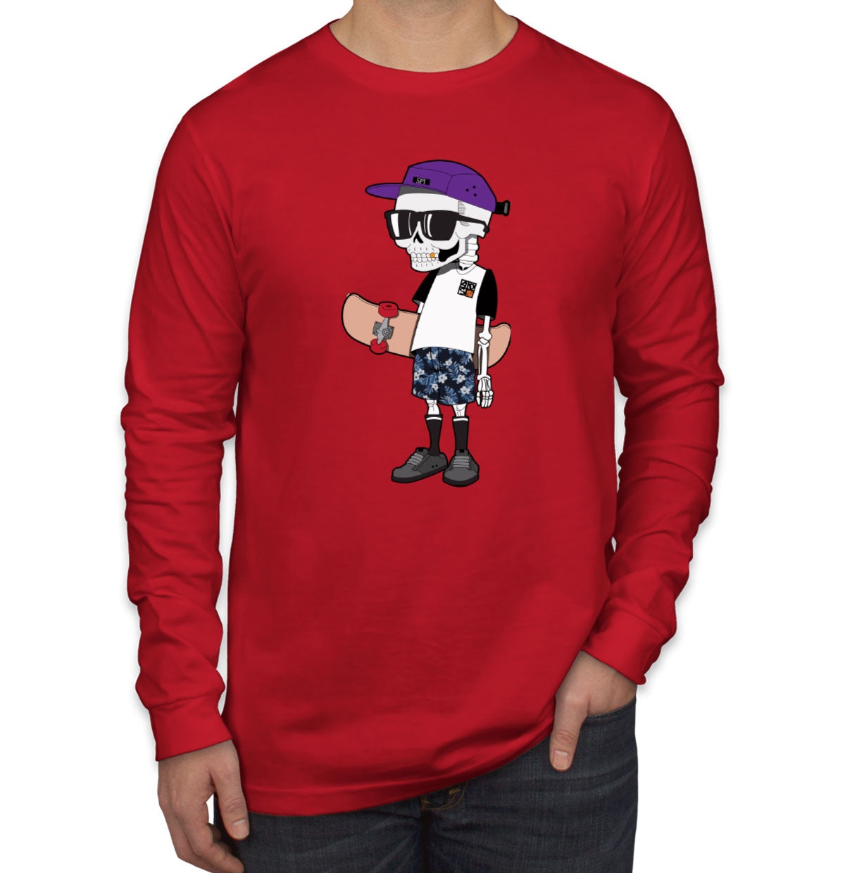 Skeleton Skateboard Men's Long Sleeve Shirt