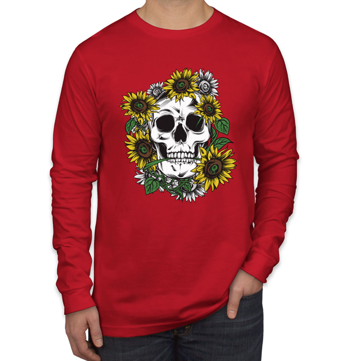 Sunflower Skull Men's Long Sleeve Shirt