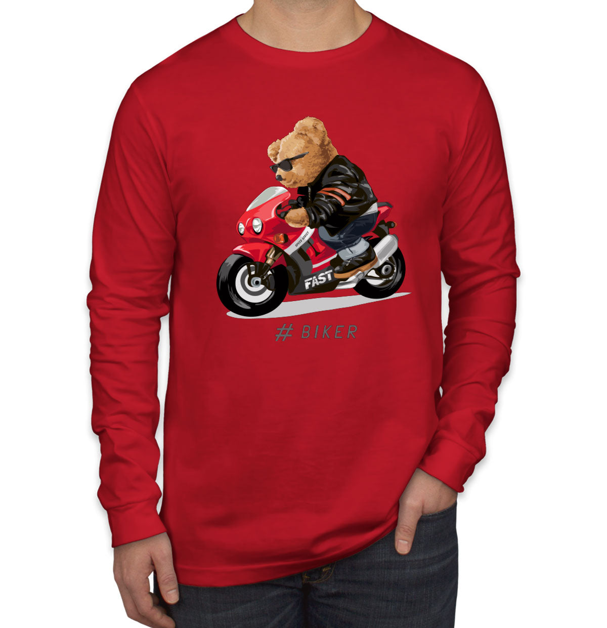 Teddy Bear Cool Biker Men's Long Sleeve Shirt