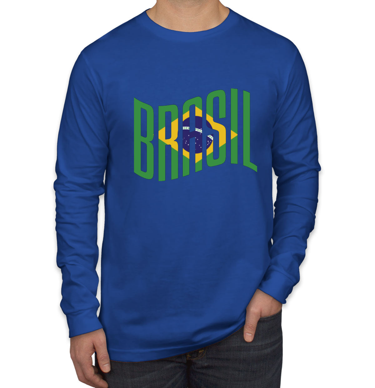 Brasil Typography With Brazil Flag Men's Long Sleeve Shirt