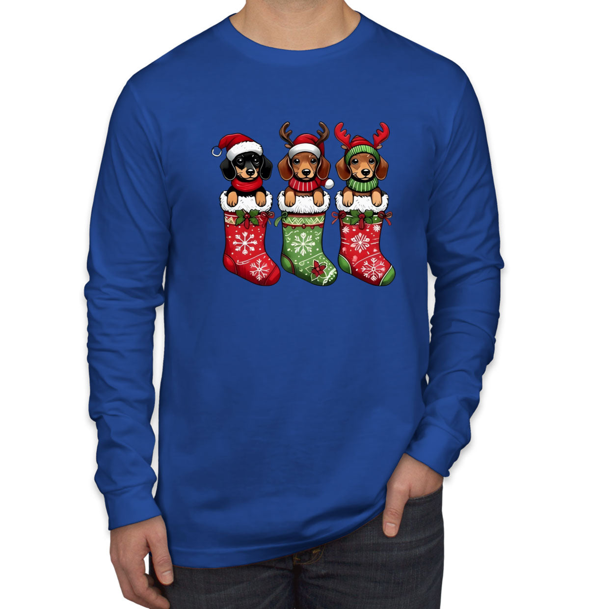 Dogs In Christmas Stockings Men's Long Sleeve Shirt