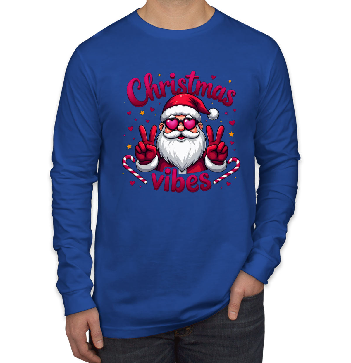 Santa Christmas Vibes Men's Long Sleeve Shirt