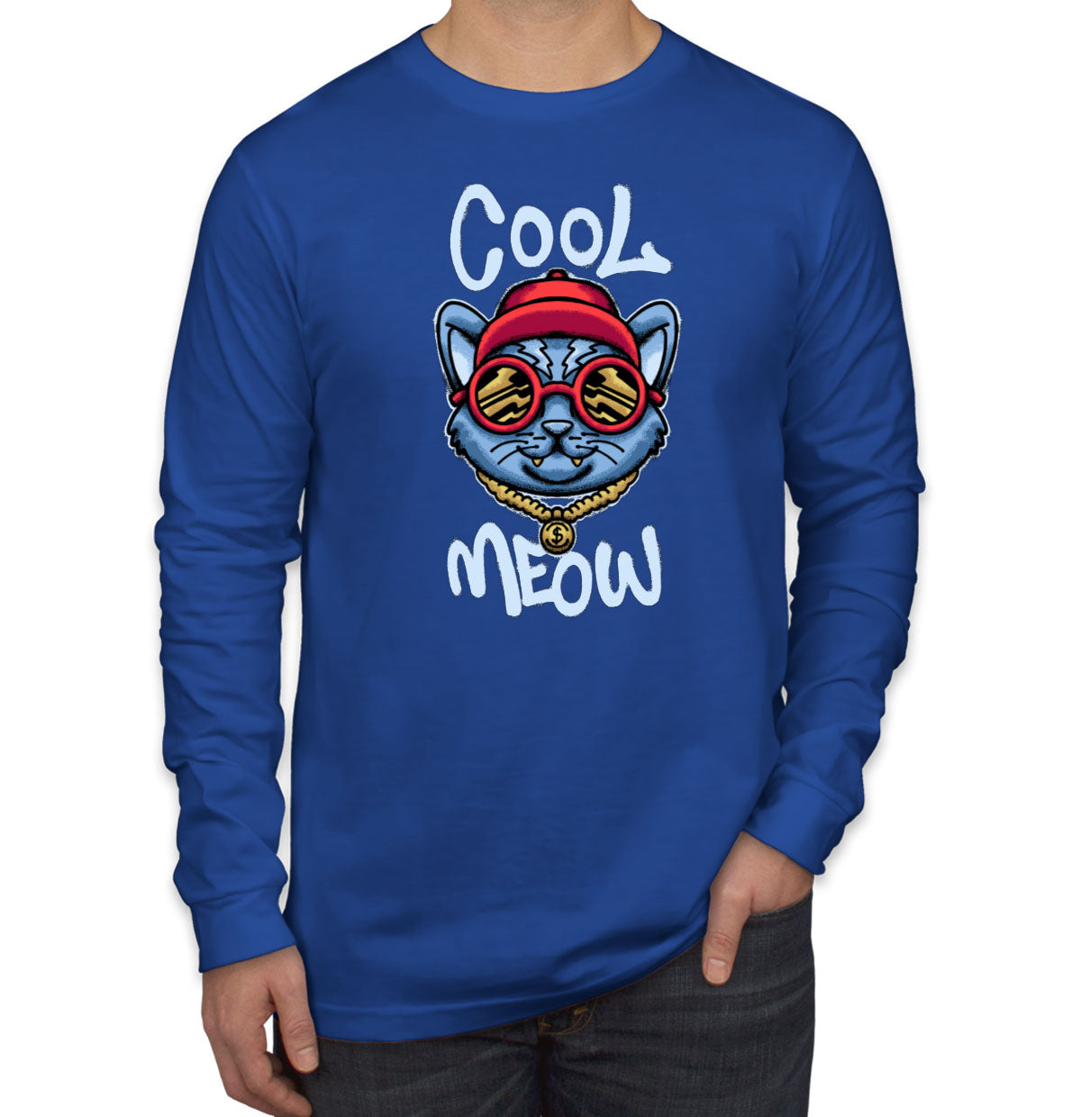 Cool Meow Cat Men's Long Sleeve Shirt