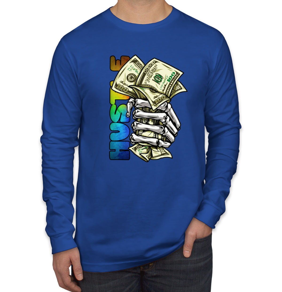 Hustle Hand Holding Money Men's Long Sleeve Shirt