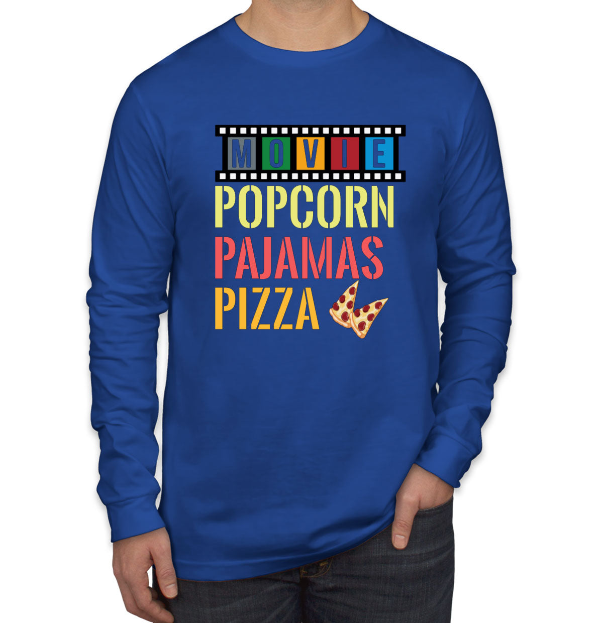 Movie Popcorn Pajamas Pizza  Men's Long Sleeve Shirt