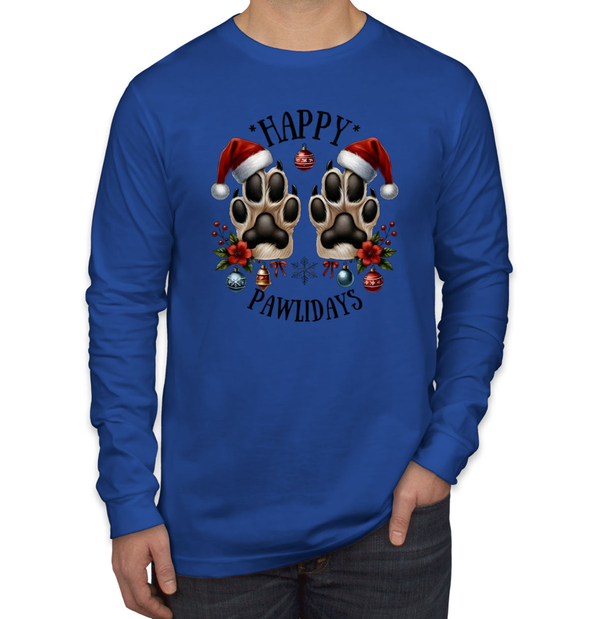 Happy Pawlidays Christmas Men's Long Sleeve Shirt
