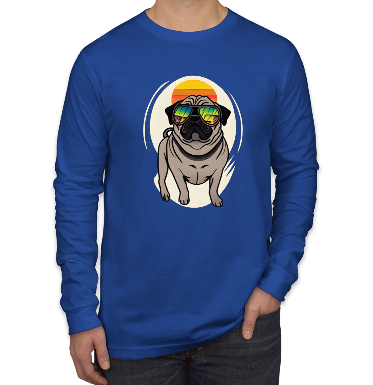 Pug Dog With Sunglasses Men's Long Sleeve Shirt