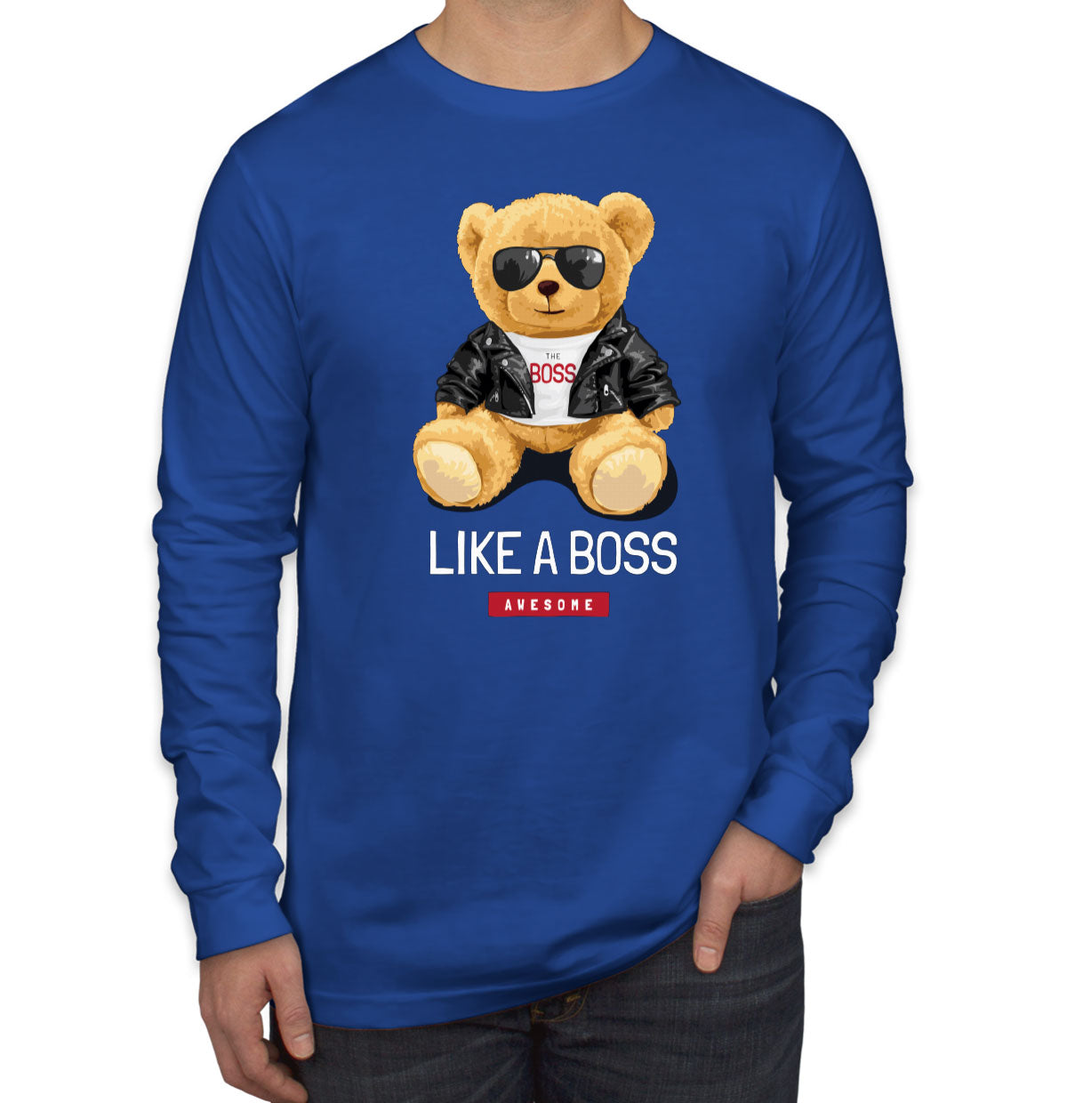 Teddy Bear Like A Boss Men's Long Sleeve Shirt