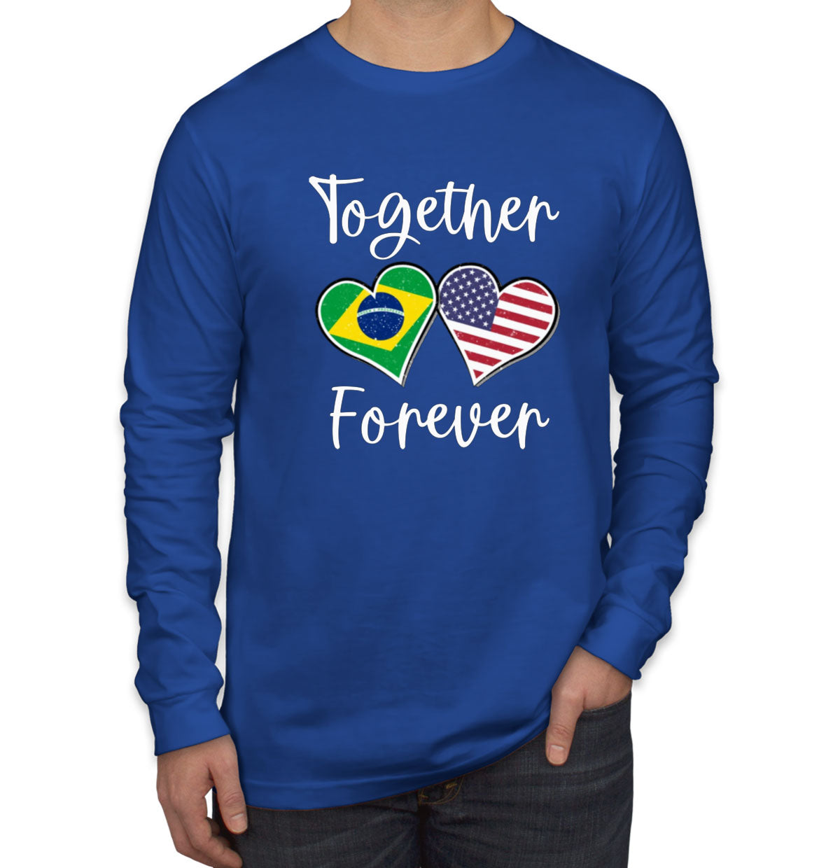 USA Brazil American Brazilian Valentine's Day Men's Long Sleeve Shirt