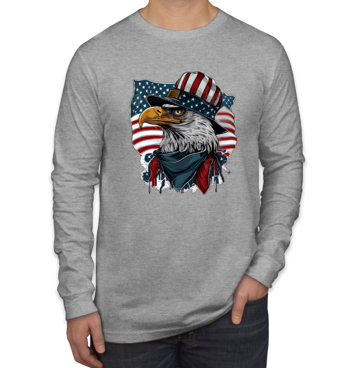 American Eagle Flag Patriotic Men's Long Sleeve Shirt