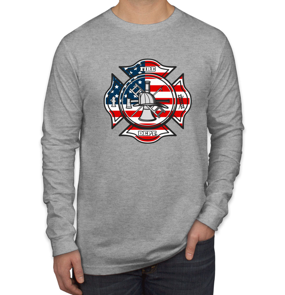 Fire Department American Flag Pattern Men's Long Sleeve Shirt