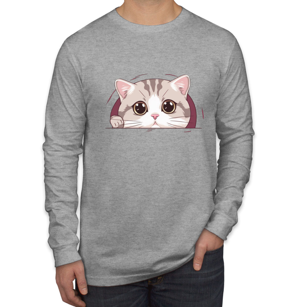 Cute American Cat Men's Long Sleeve Shirt