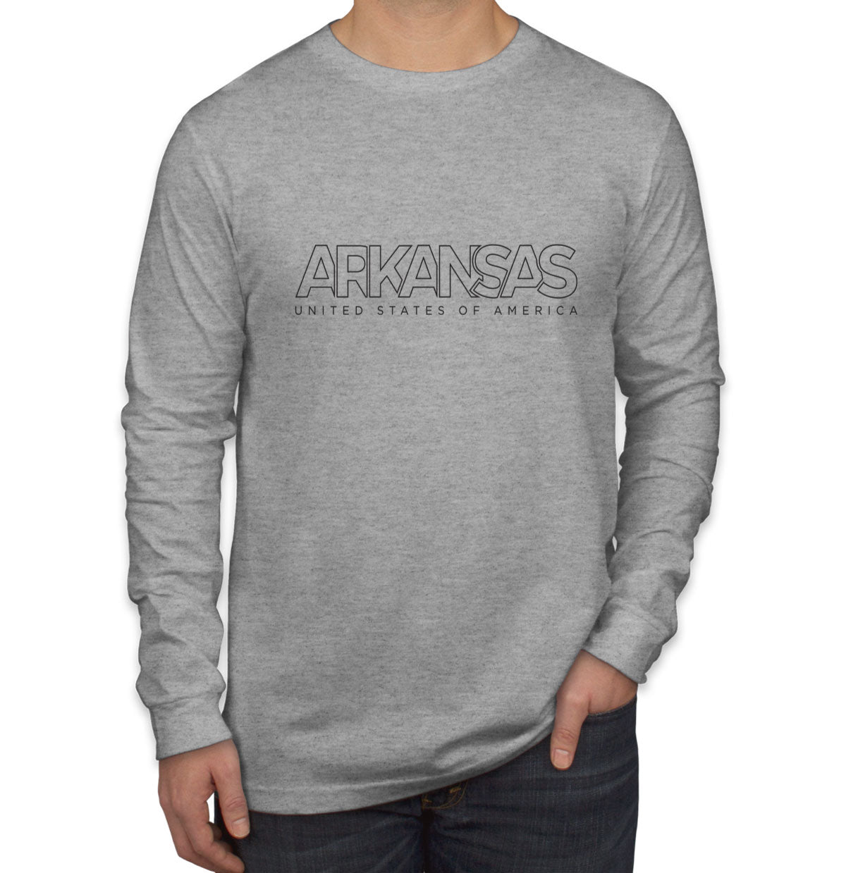 Arkansas Outline Typography Men's Long Sleeve Shirt