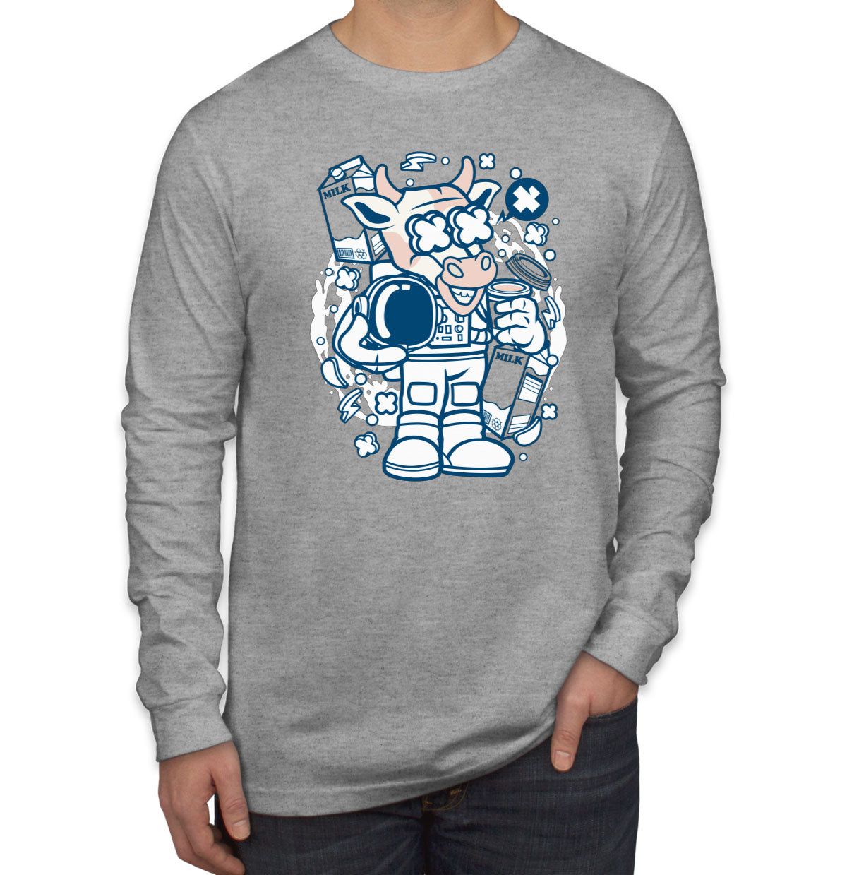 Astronaut Cow Men's Long Sleeve Shirt