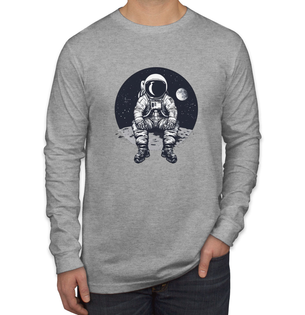 Astronaut Sitting On Moon Men's Long Sleeve Shirt