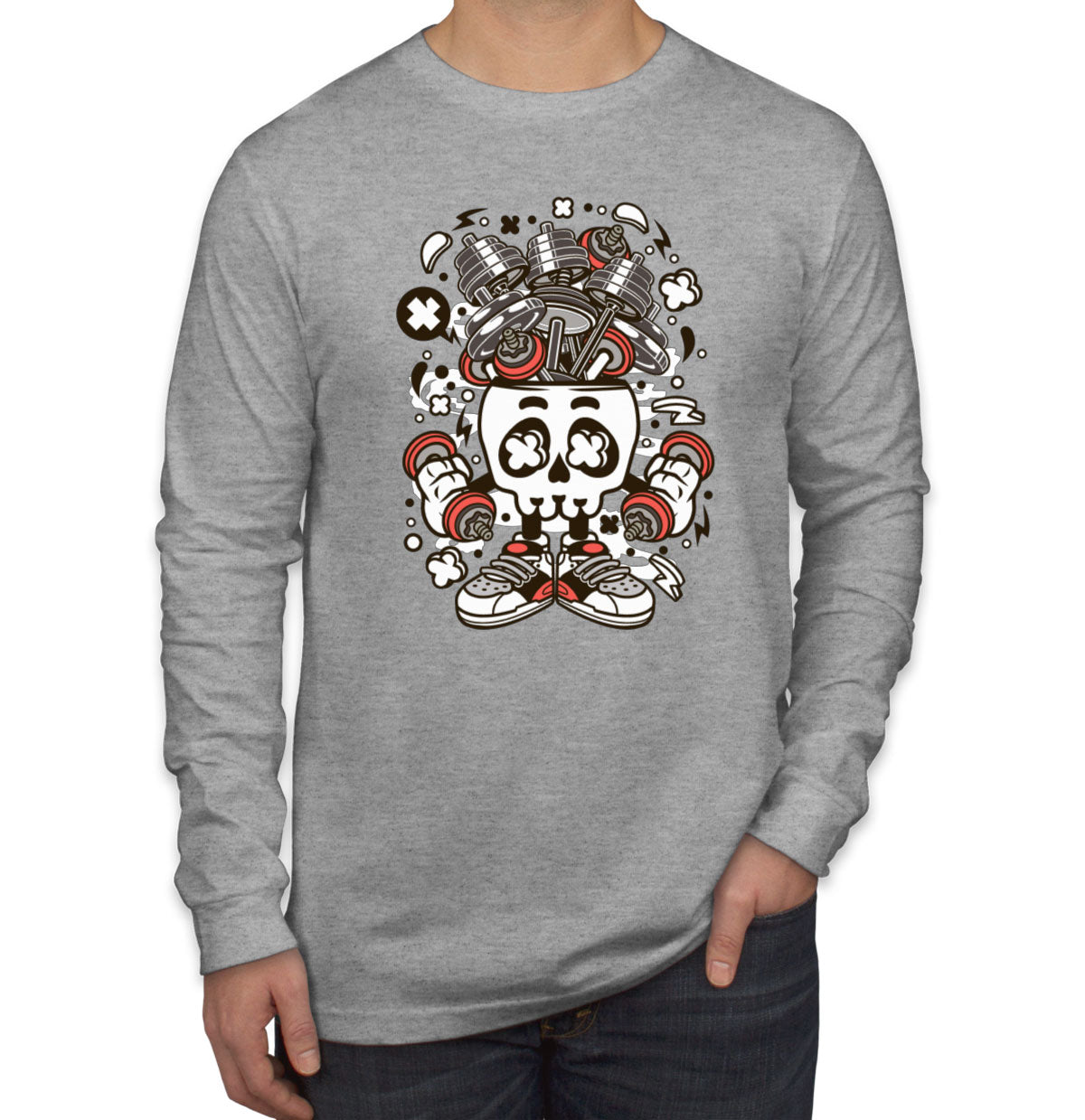 Barbell Skull Head Men's Long Sleeve Shirt