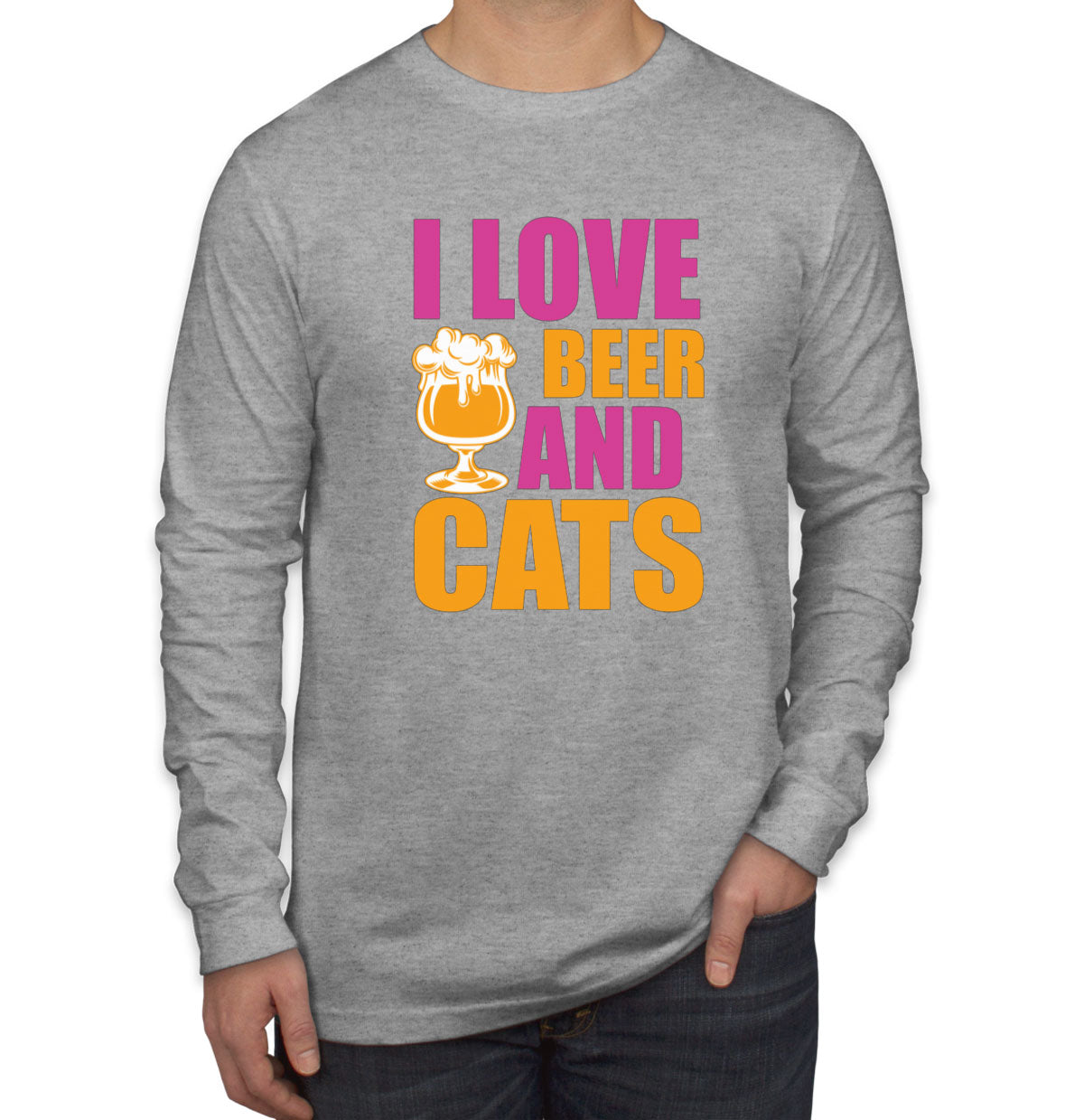 I Love Beer And Cats Men's Long Sleeve Shirt