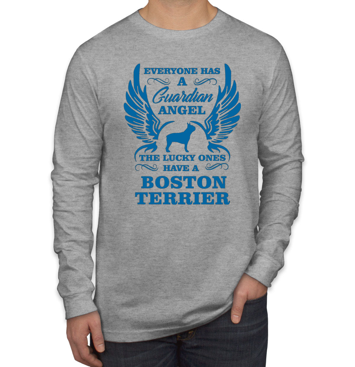 Boston Terrier Guardian Angel Dog Long Sleeve Shirt