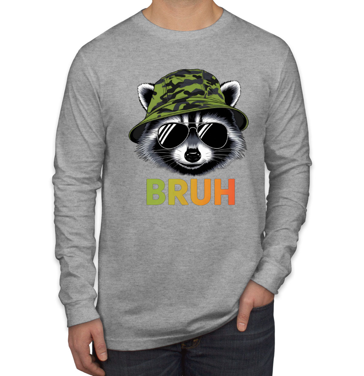Cute Raccoon Bruh Men's Long Sleeve Shirt
