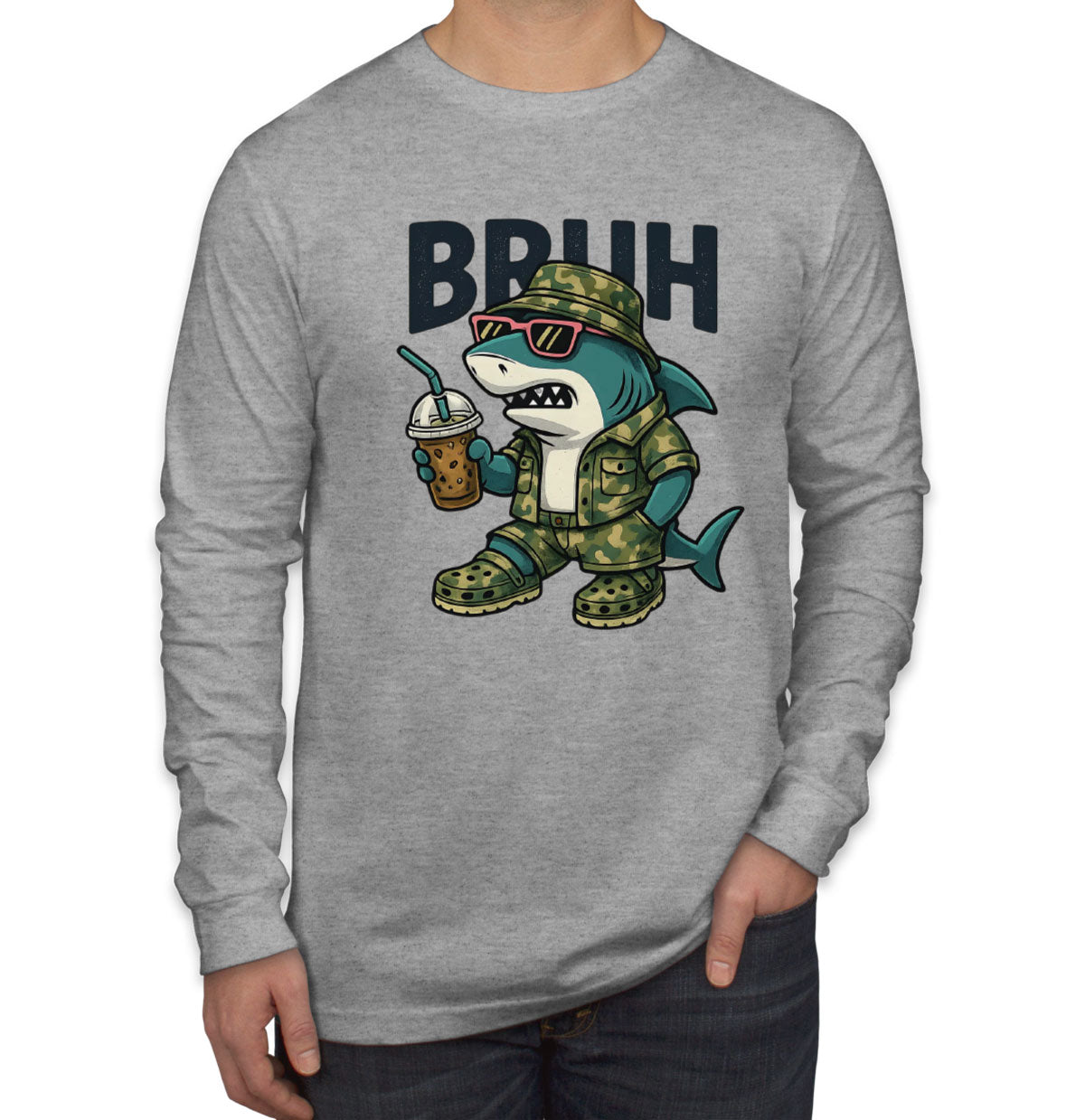 Camo Shark Bruh Hunting Men's Long Sleeve Shirt
