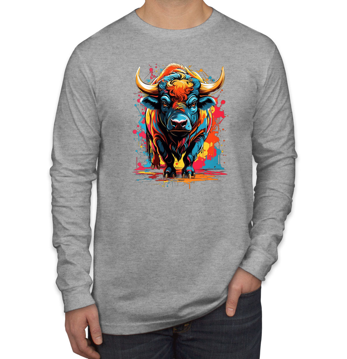 Illustration Colorful Bull Men's Long Sleeve Shirt