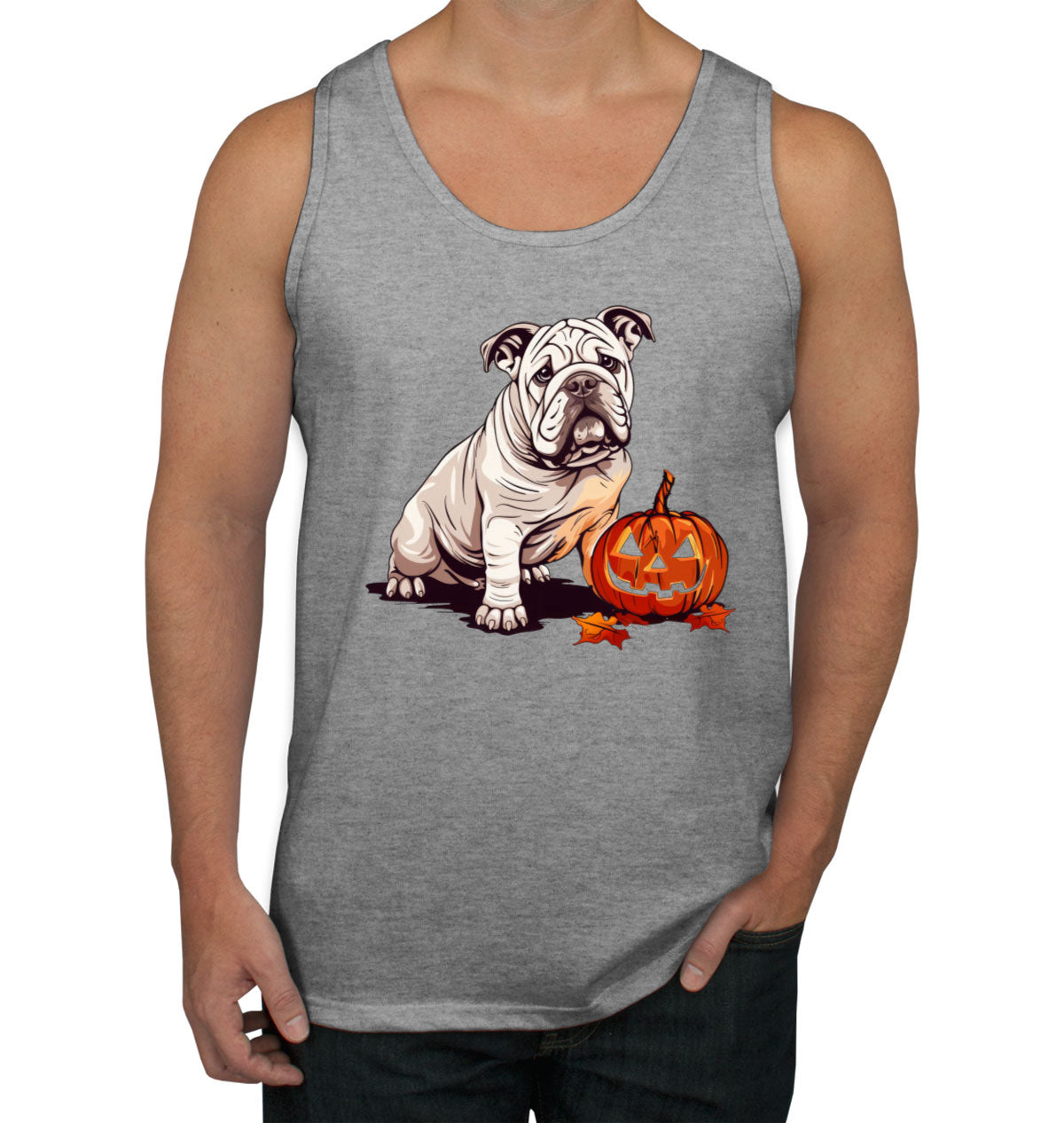 Bulldog With Halloween Pumpkin Men's Tank Top