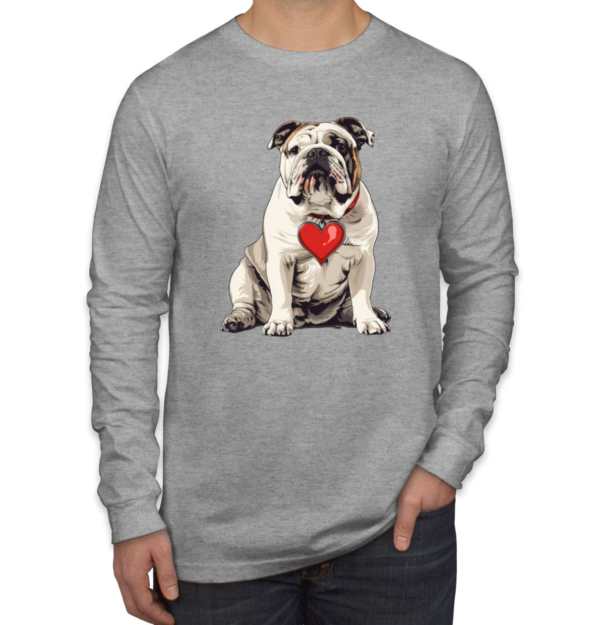 Bulldog With Heart Men's Long Sleeve Shirt