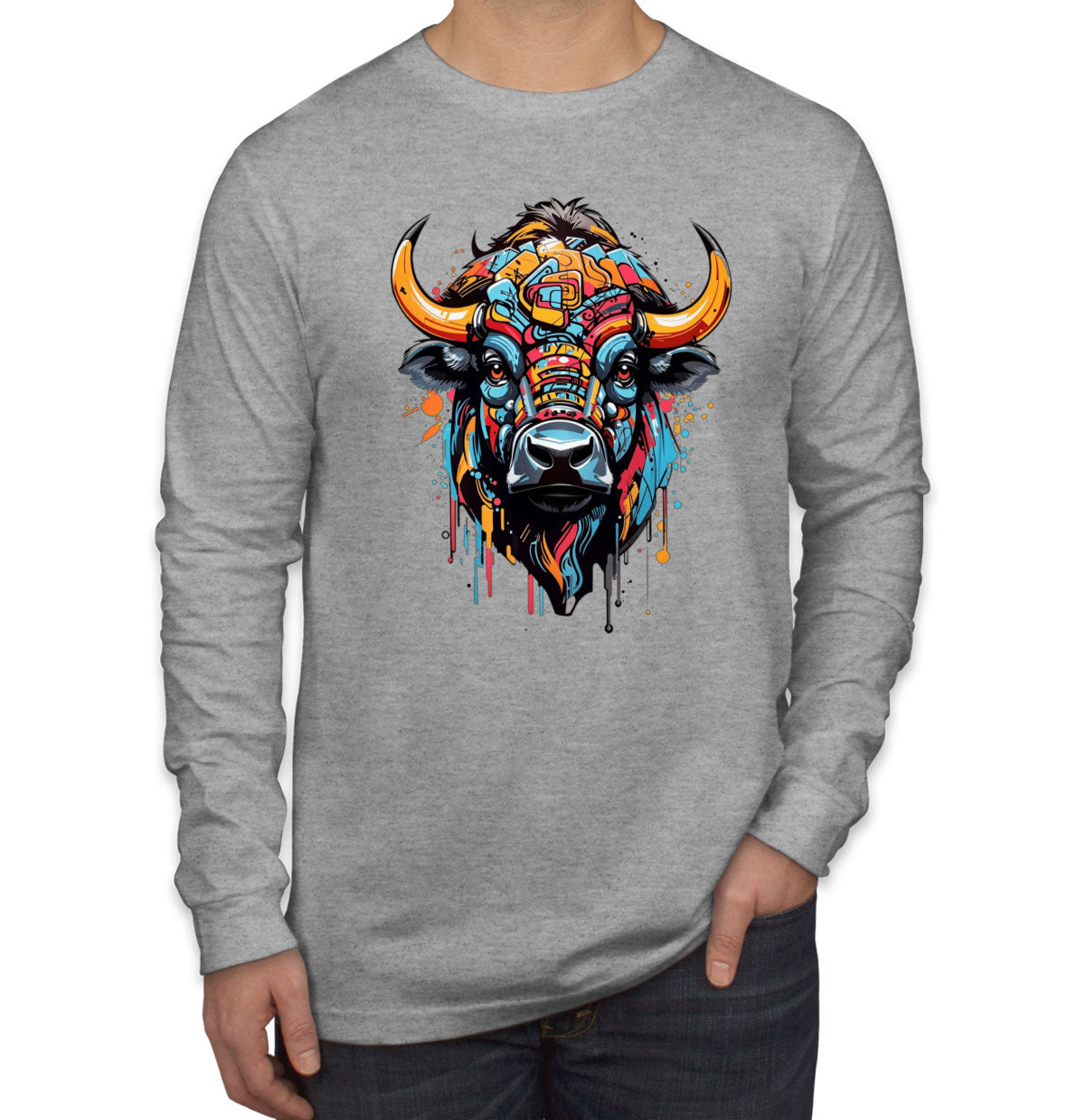 Illustration Colorful Bull head Men's Long Sleeve Shirt