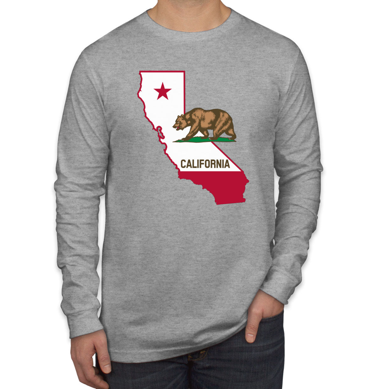 California State Flag Bear Men's Long Sleeve Shirt