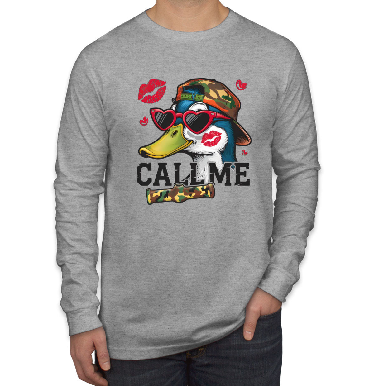 Duck Hunting Call Me Men's Long Sleeve Shirt