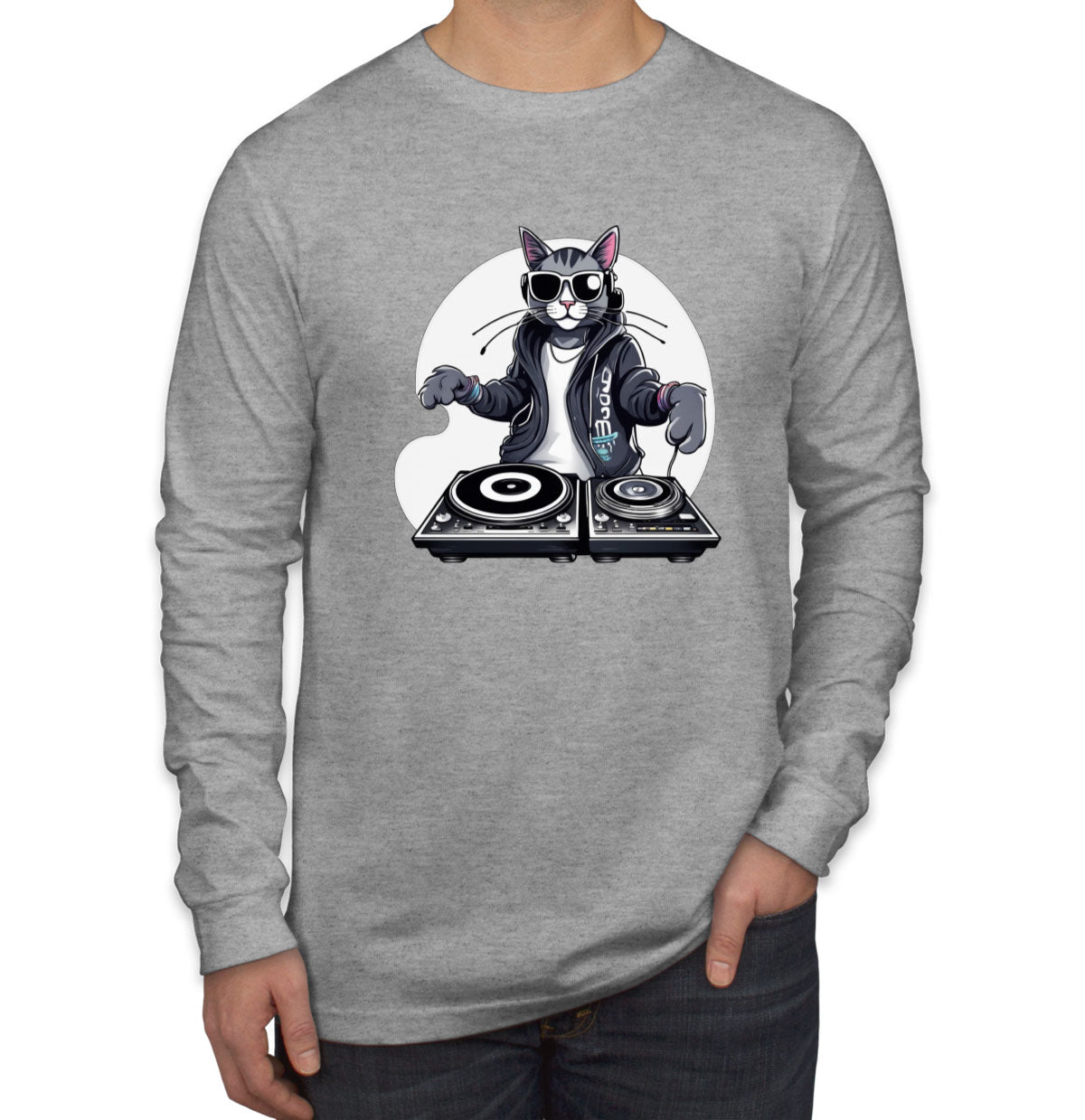 Cool Dj Cat Men's Long Sleeve Shirt