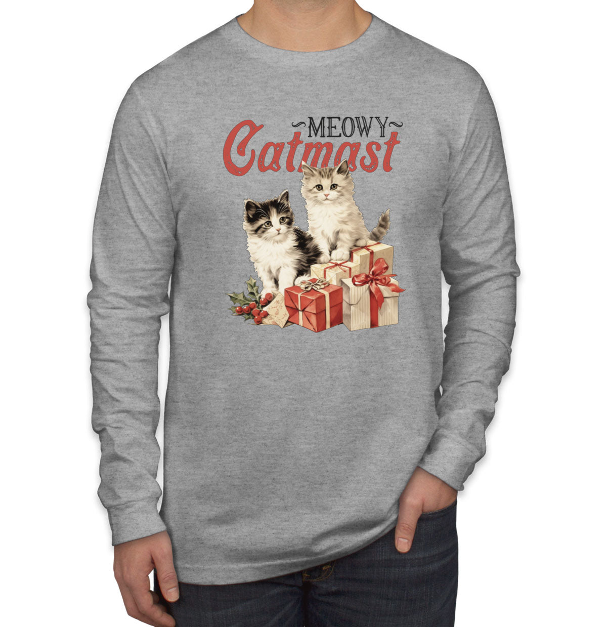 Meowy Catmast Christmas Men's Long Sleeve Shirt