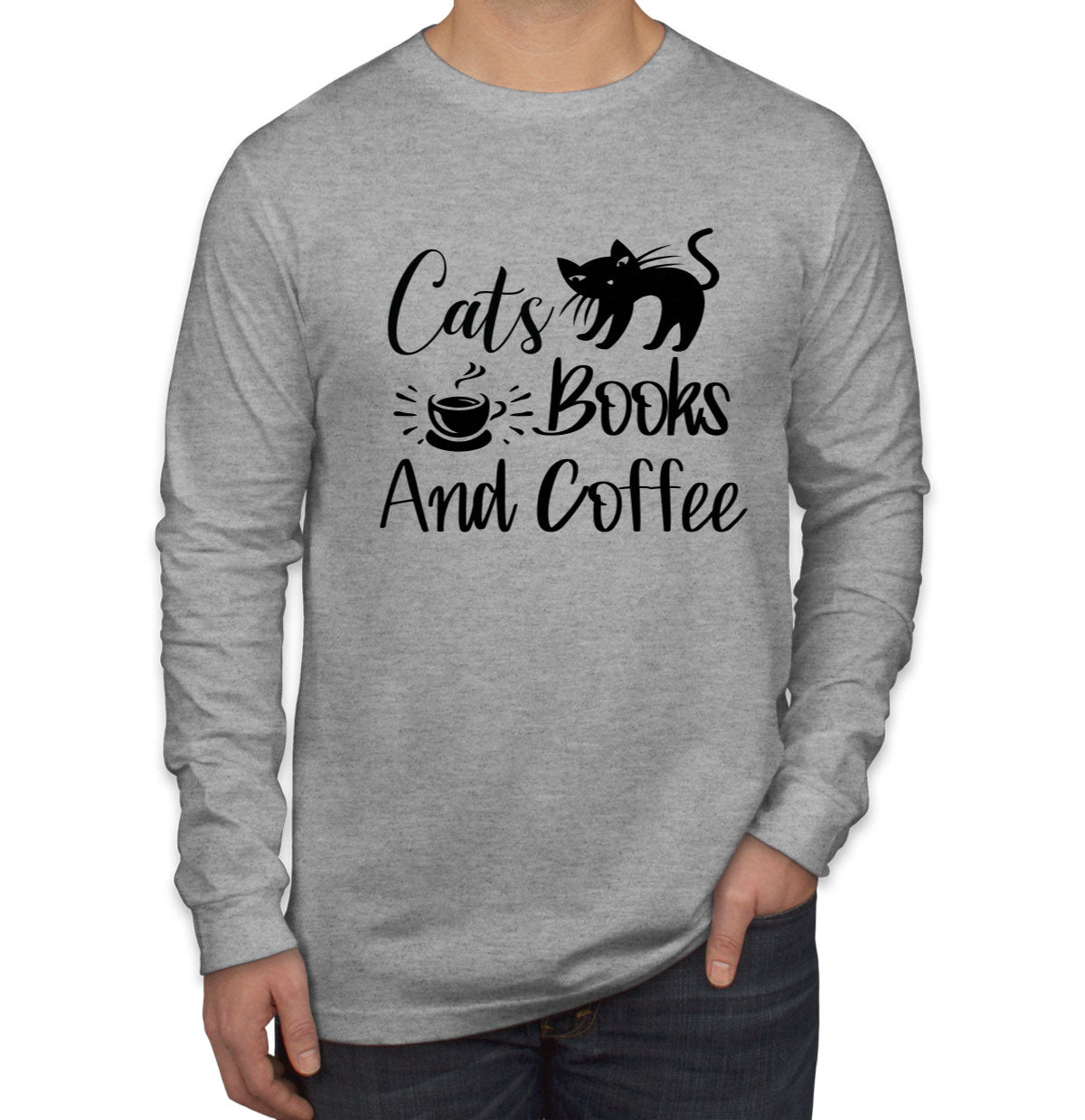 Cats Books And Coffee Men's Long Sleeve Shirt