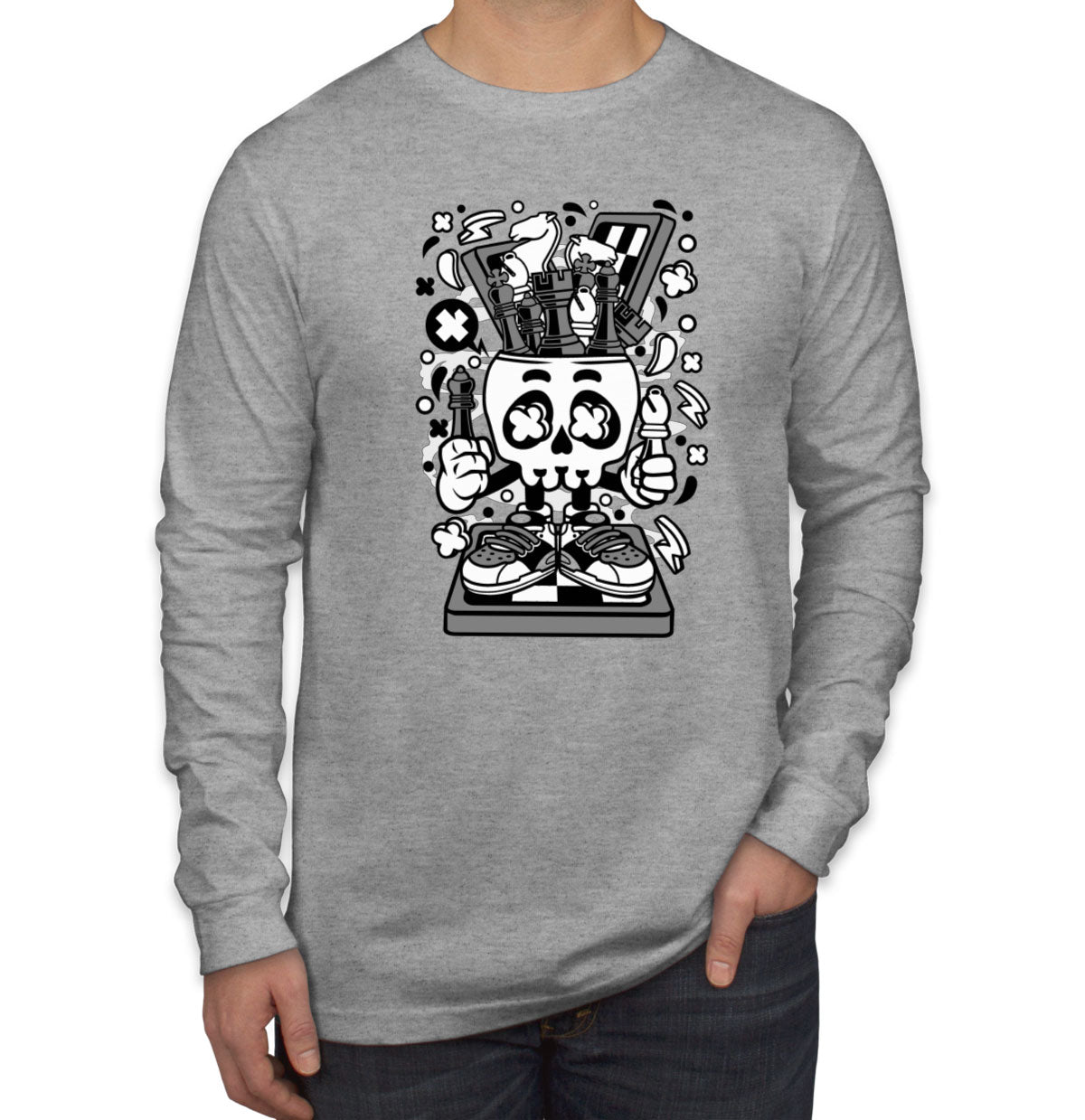 Chess Skull Head Men's Long Sleeve Shirt