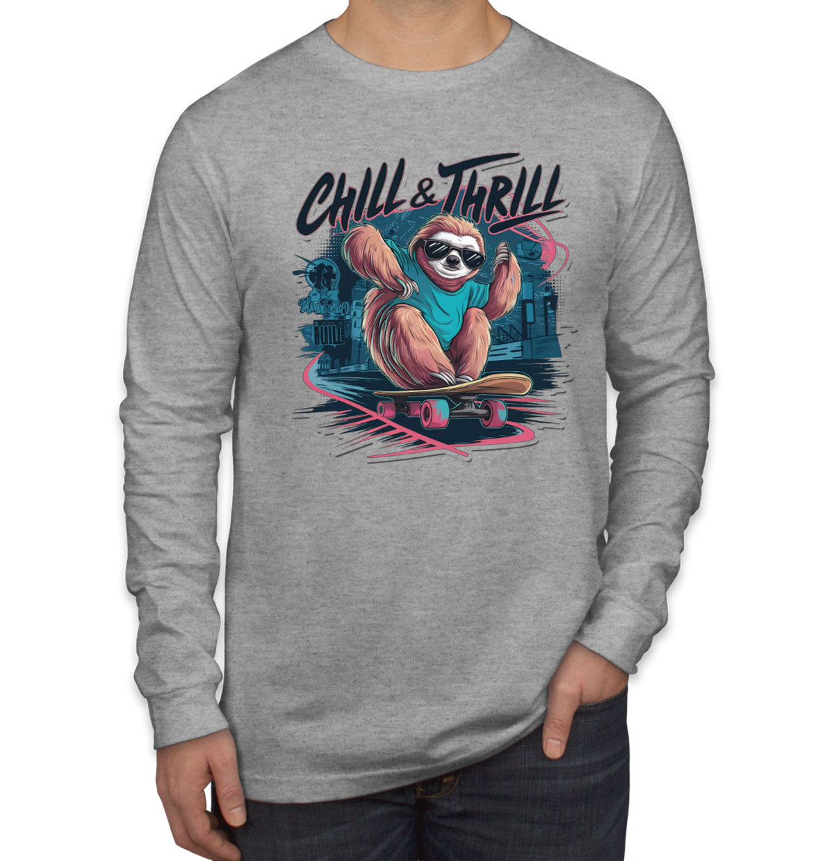 Chill And Thrill Sloth Men's Long Sleeve Shirt