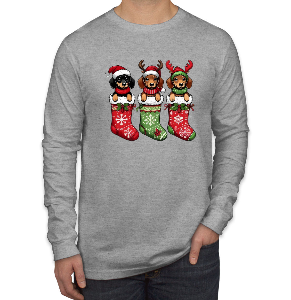 Dogs In Christmas Stockings Men's Long Sleeve Shirt