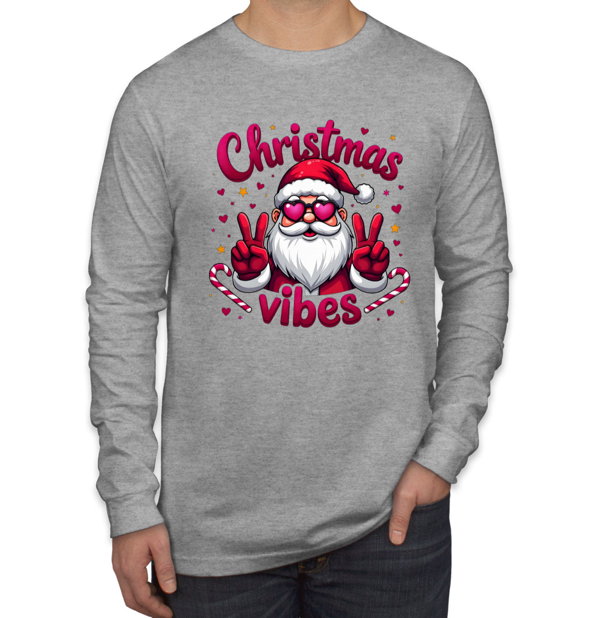 Santa Christmas Vibes Men's Long Sleeve Shirt