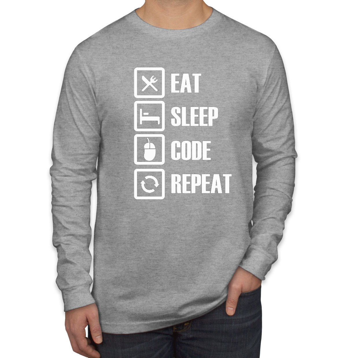 Eat Sleep Code Repeat Coding Men's Long Sleeve Shirt